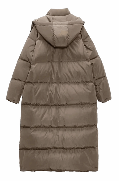 Long winter hooded down coat