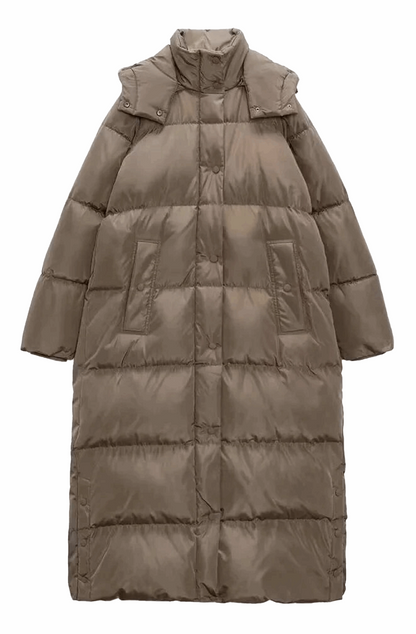 Long winter hooded down coat