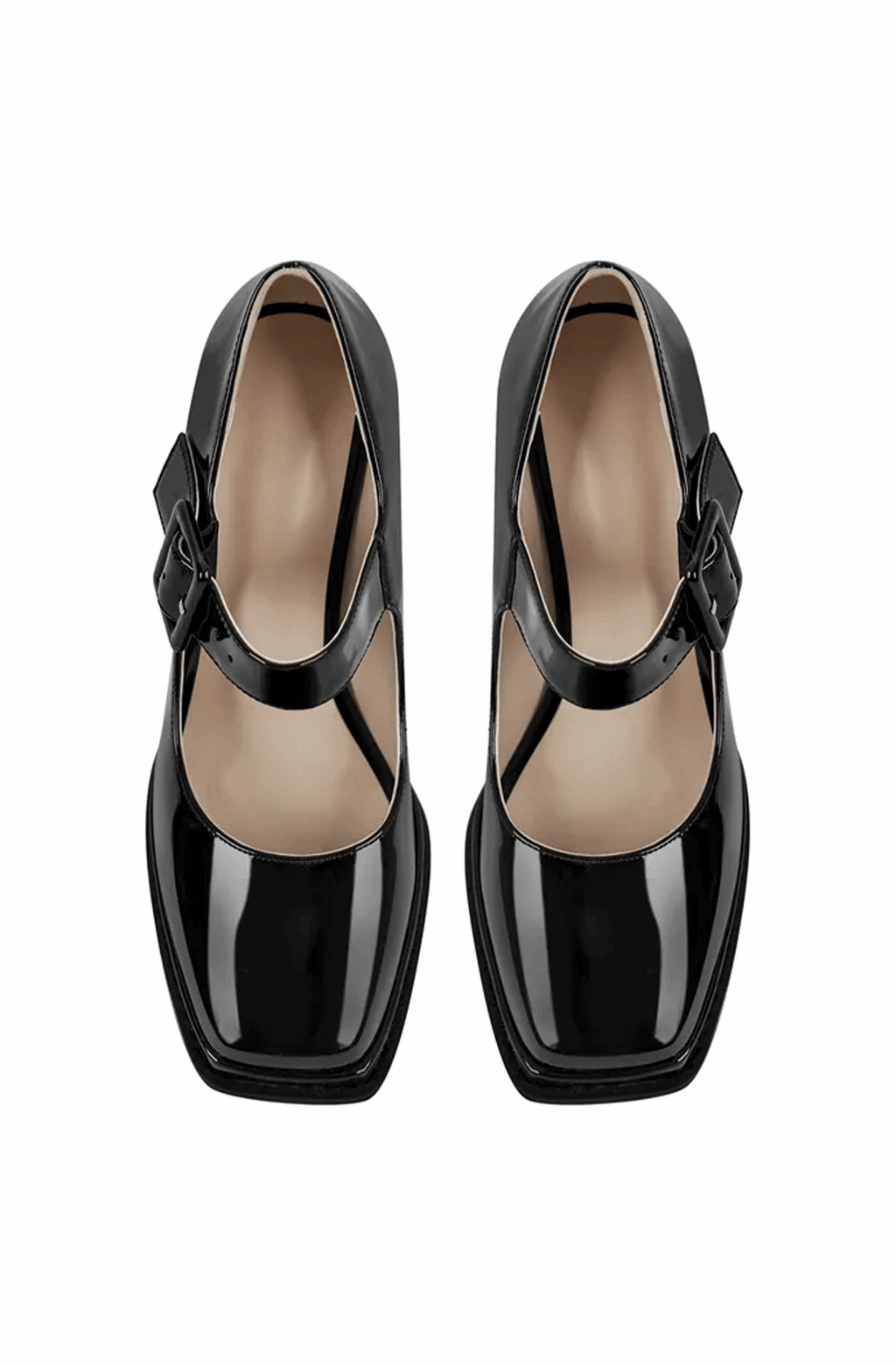 Patent leather square toe Mary Jane buckle strap chunky heel pumps