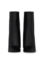 Fold over stilettos pointed toe calf boots