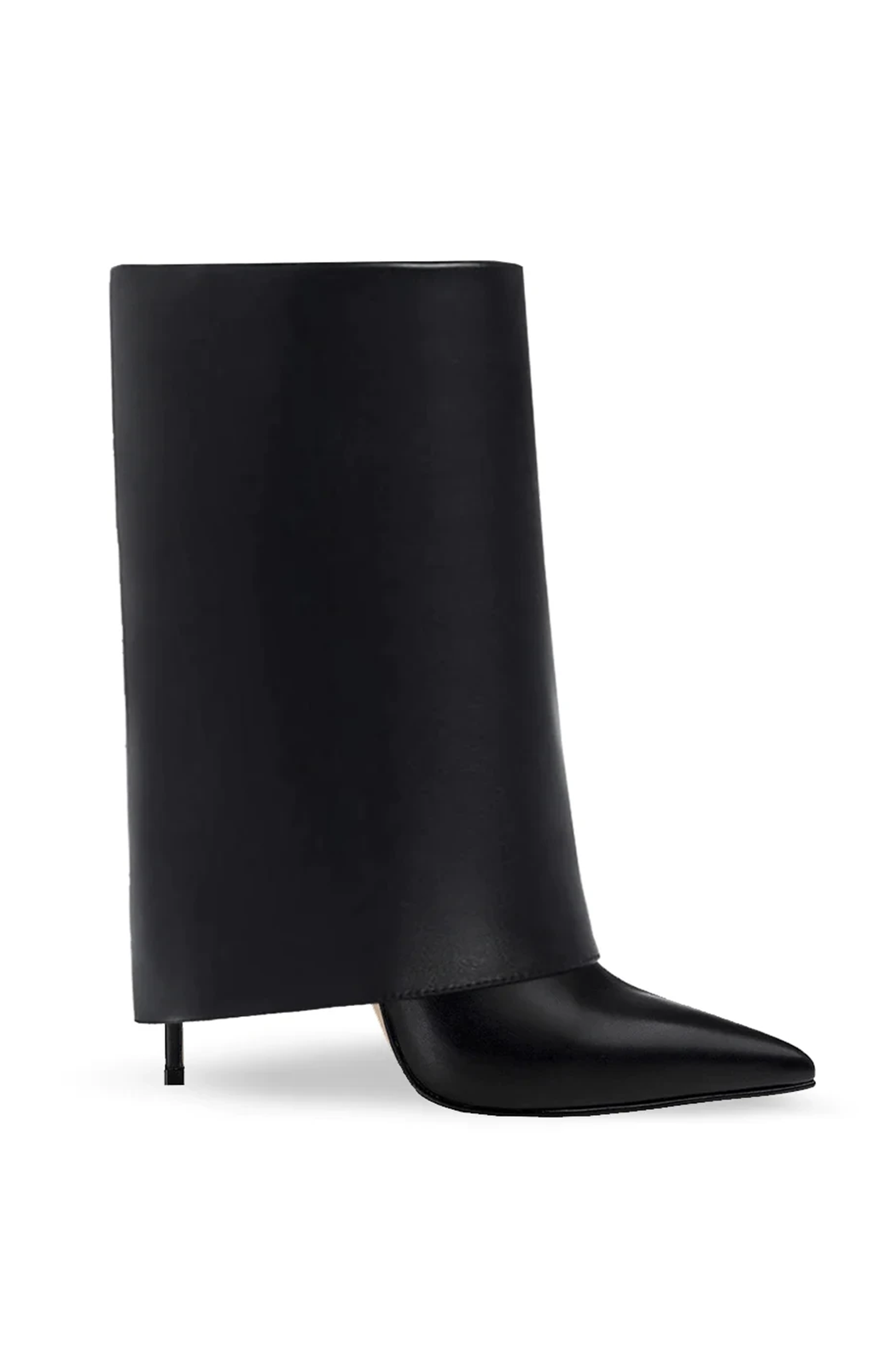 Fold over stilettos pointed toe calf boots