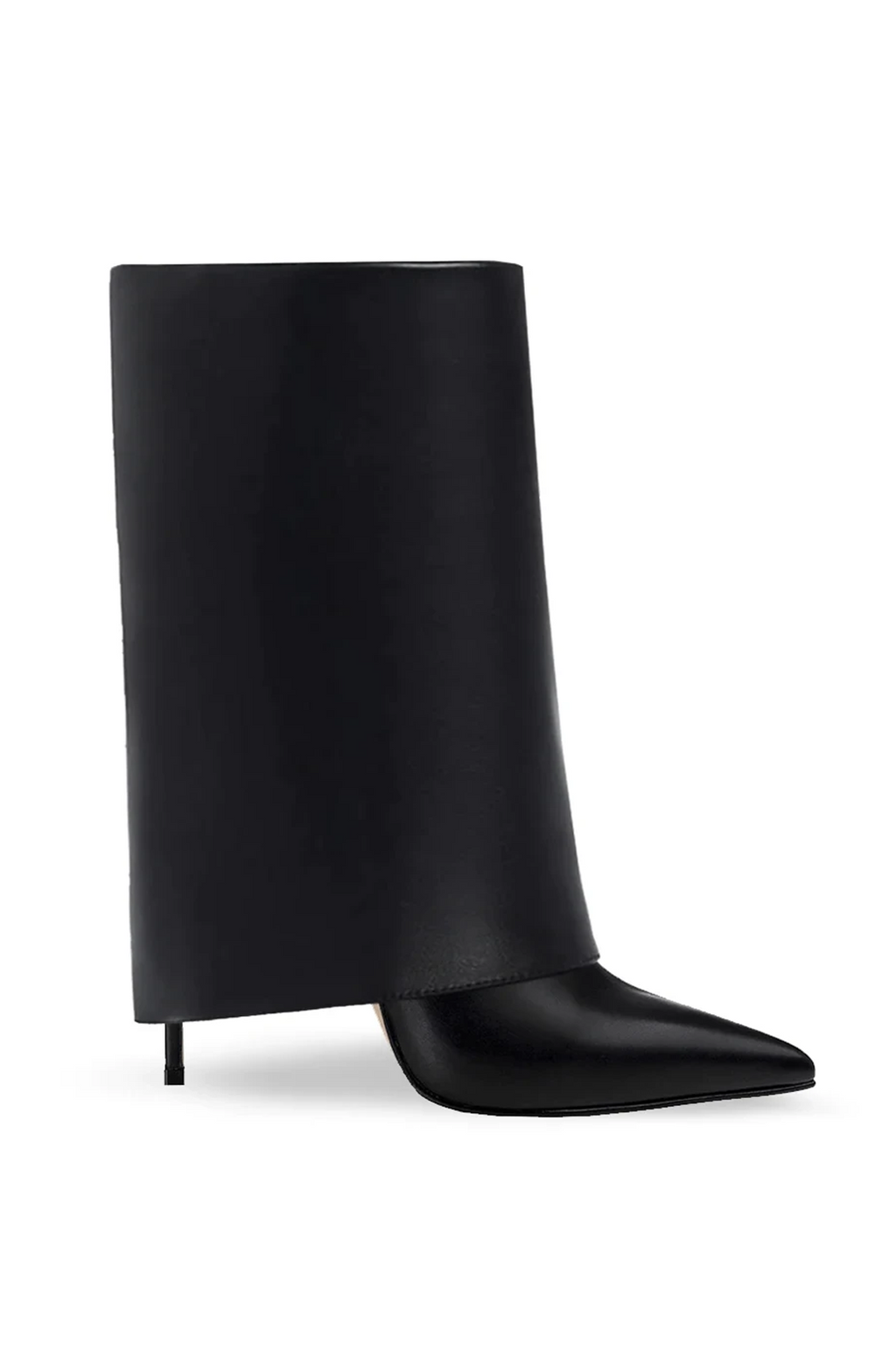 Fold over stilettos pointed toe calf boots