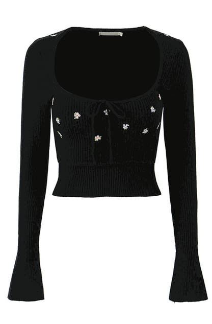 Floral embroidery knitted sweater