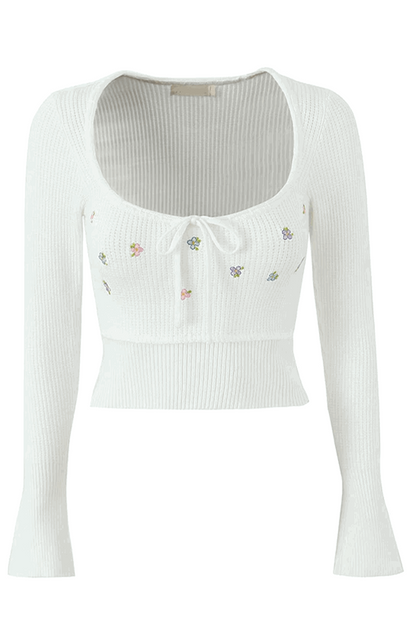 Floral embroidery knitted sweater