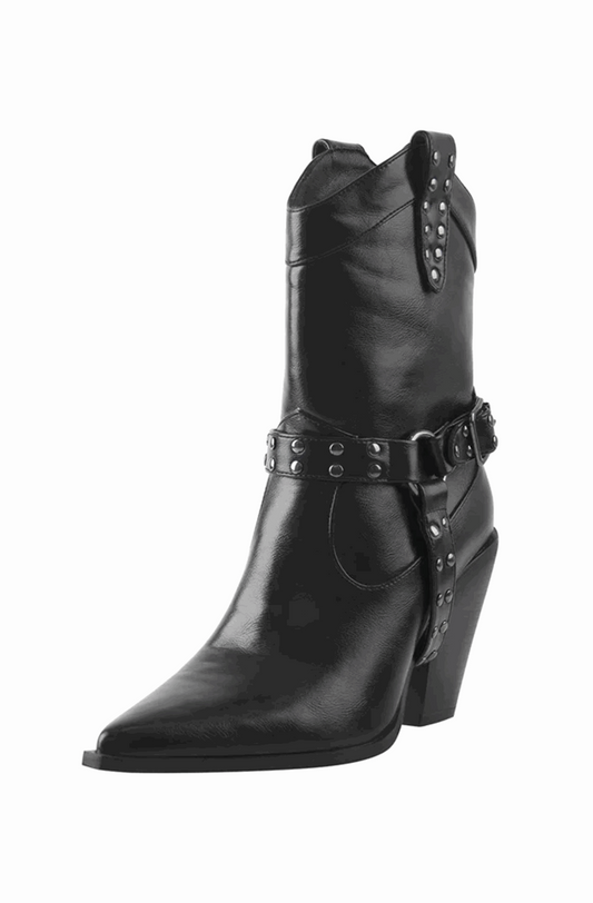 Black western ankle boots with studded buckle