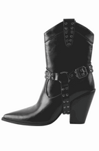 Black western ankle boots with studded buckle