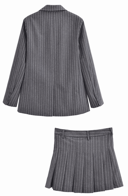 Pinstripe pleated skirt suit