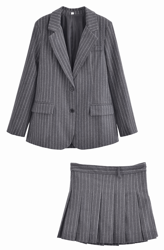 Pinstripe pleated skirt suit