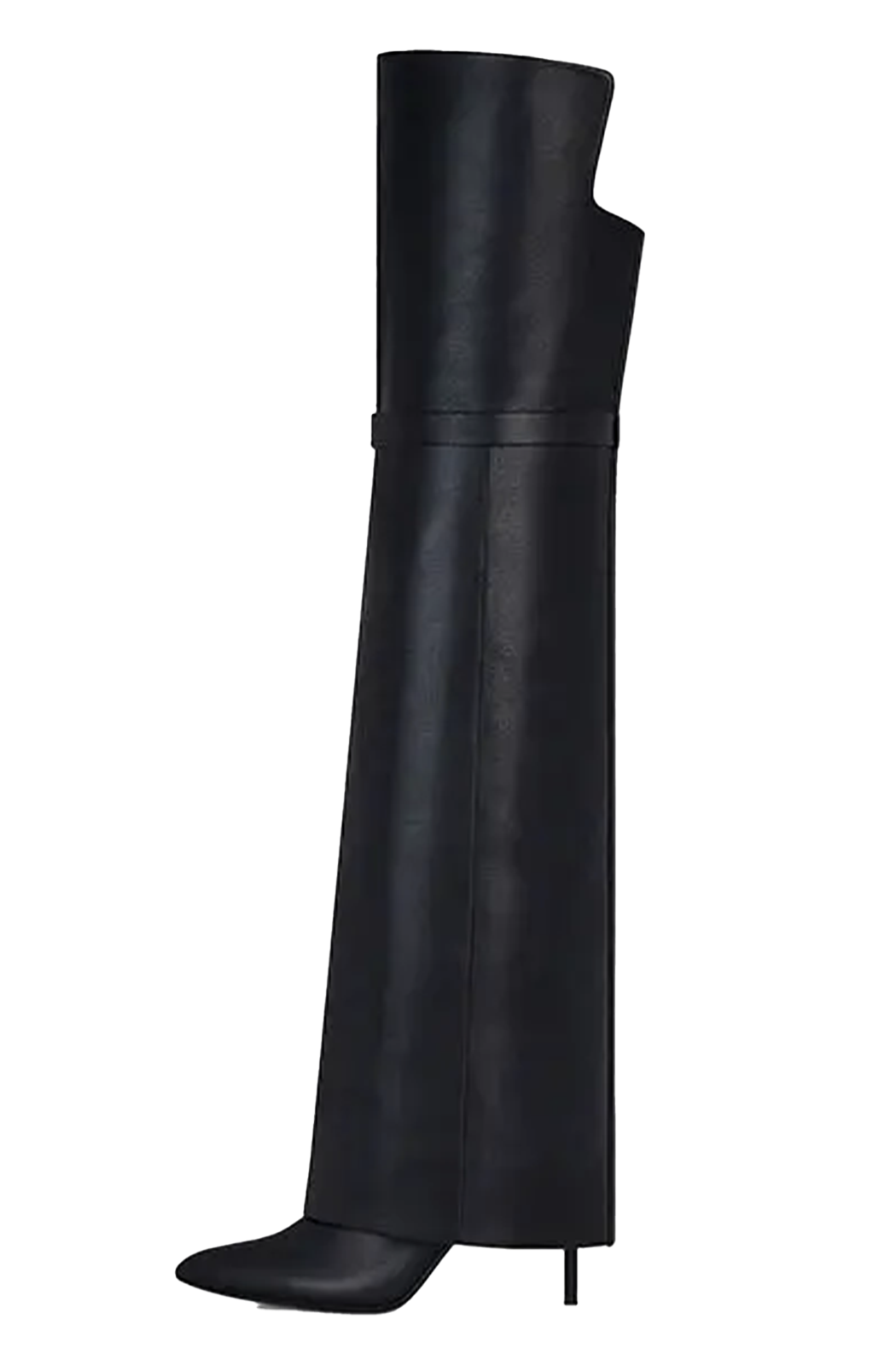 Genuine leather fold over thigh high boots with padlock