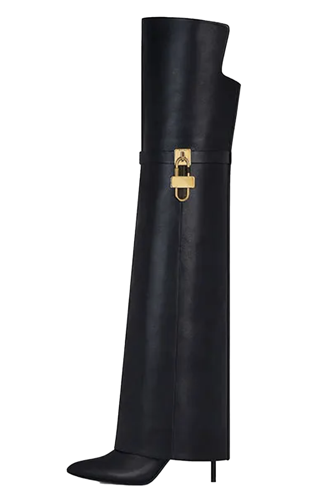 Genuine leather fold over thigh high boots with padlock