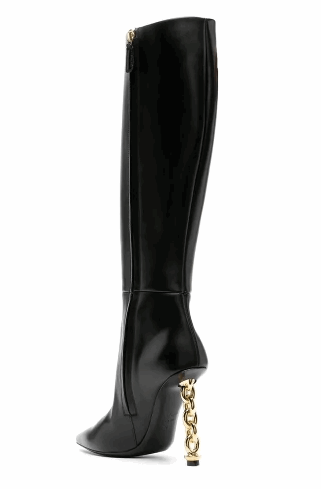 Black knee length boots with chain heels
