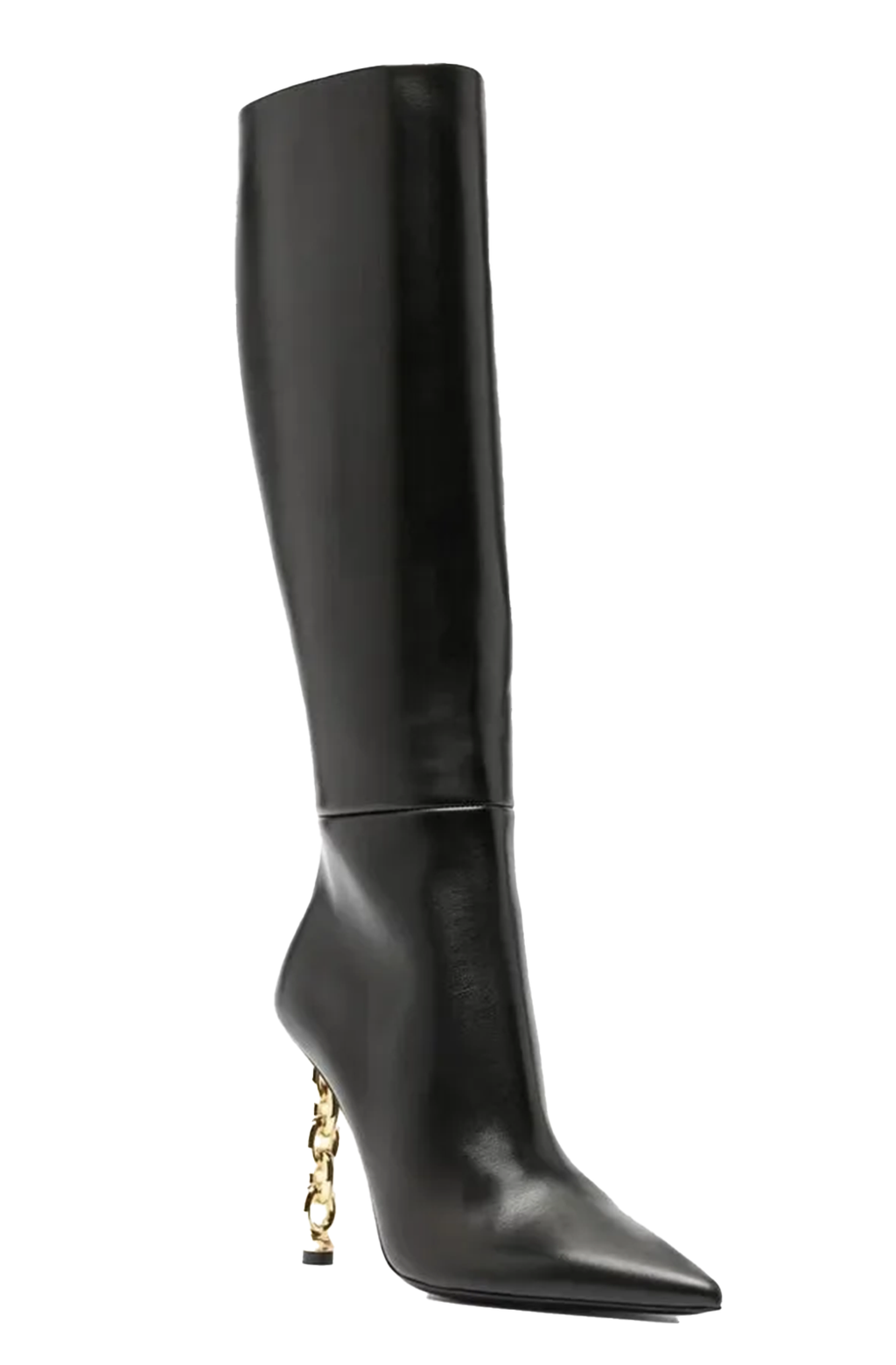 Black knee length boots with chain heels