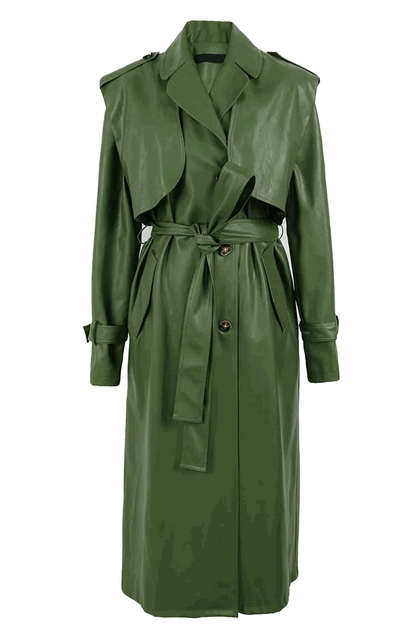 Green leather trench coat