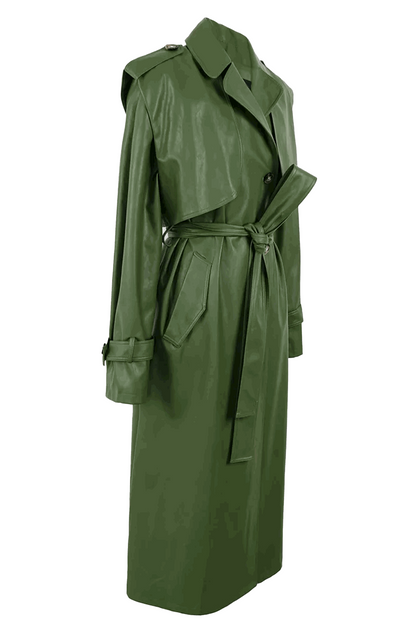 Green leather trench coat