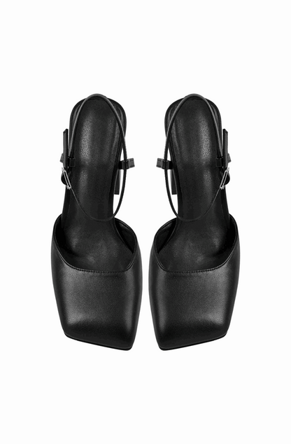 Square toe pumps with ankle strap