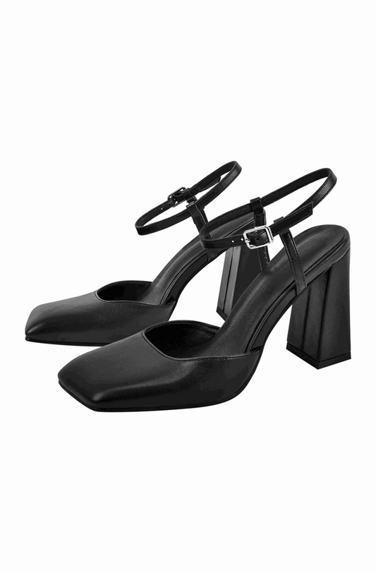 Square toe pumps with ankle strap