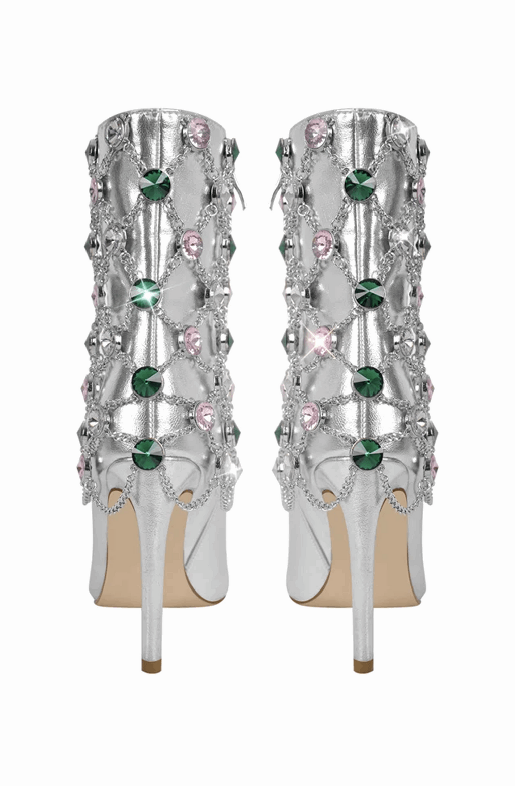 Jewelry silver ankle boots with thin high heels