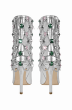 Jewelry silver ankle boots with thin high heels