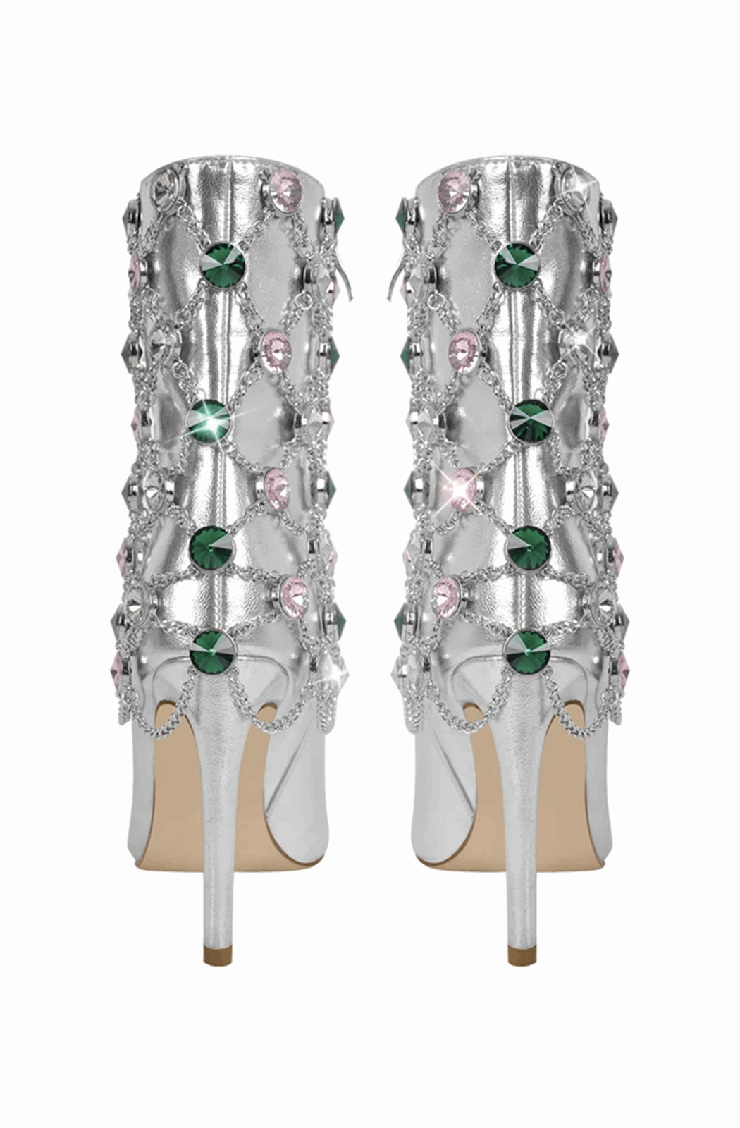 Jewelry silver ankle boots with thin high heels