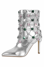 Jewelry silver ankle boots with thin high heels