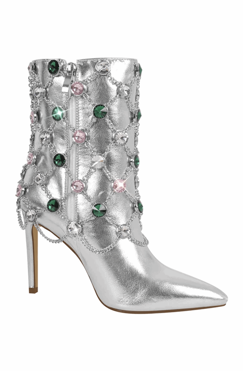 Jewelry silver ankle boots with thin high heels
