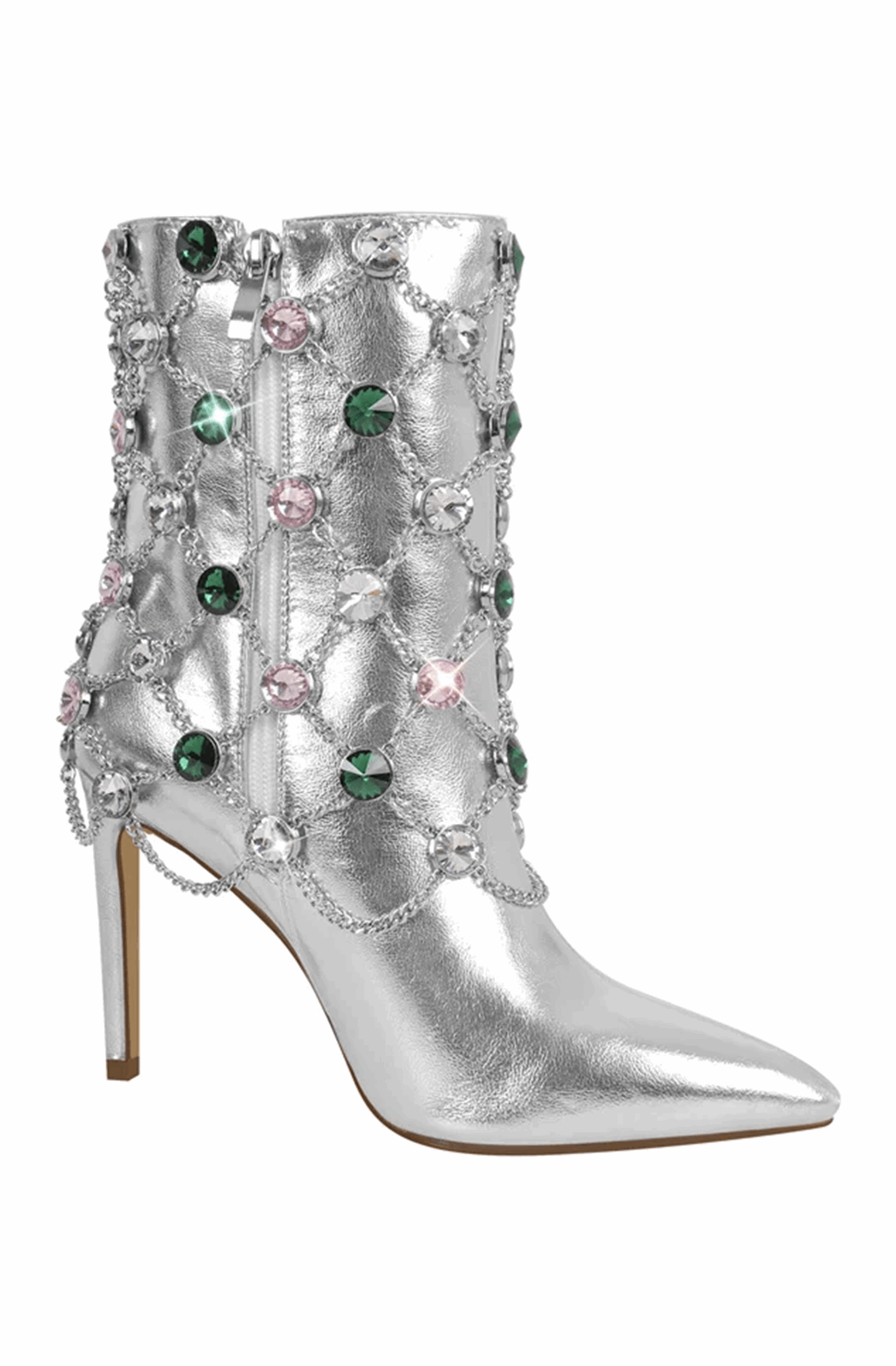 Jewelry silver ankle boots with thin high heels