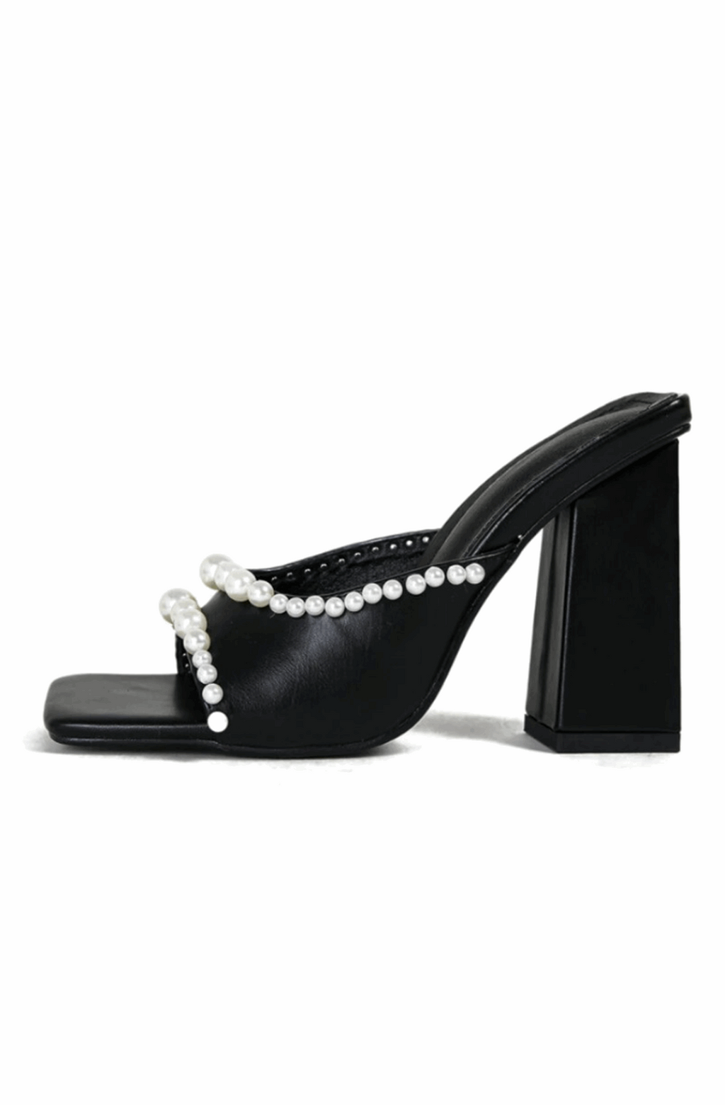 Square open toe heeled sandals with pearls