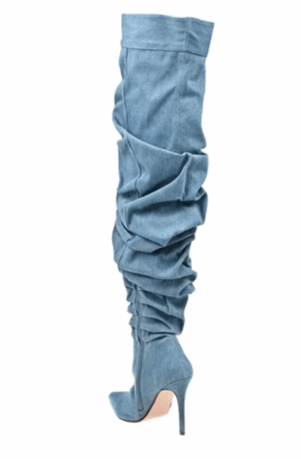 Pleated denim over the knee boots