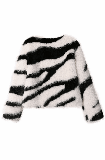 Fluffy zebra fur coat