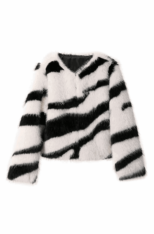 Fluffy zebra fur coat