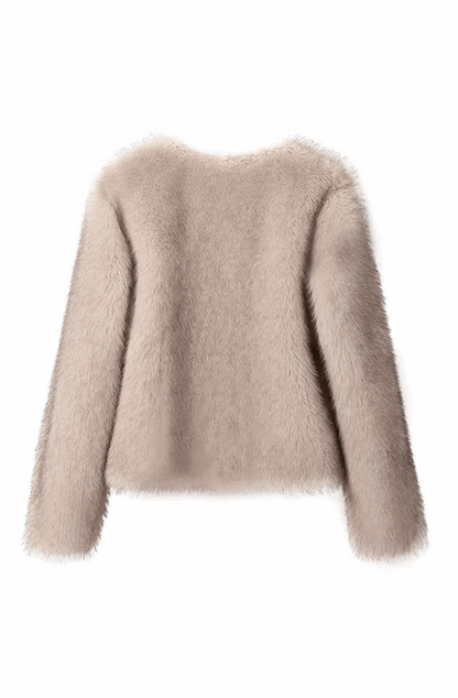 Grey gradient cropped faux fur coat