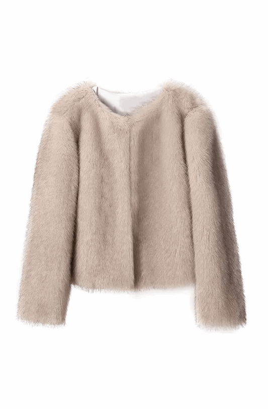 Grey gradient cropped faux fur coat