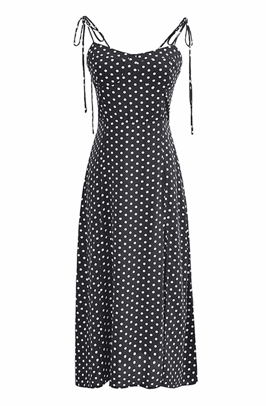 Black maxi dress with white polka dot