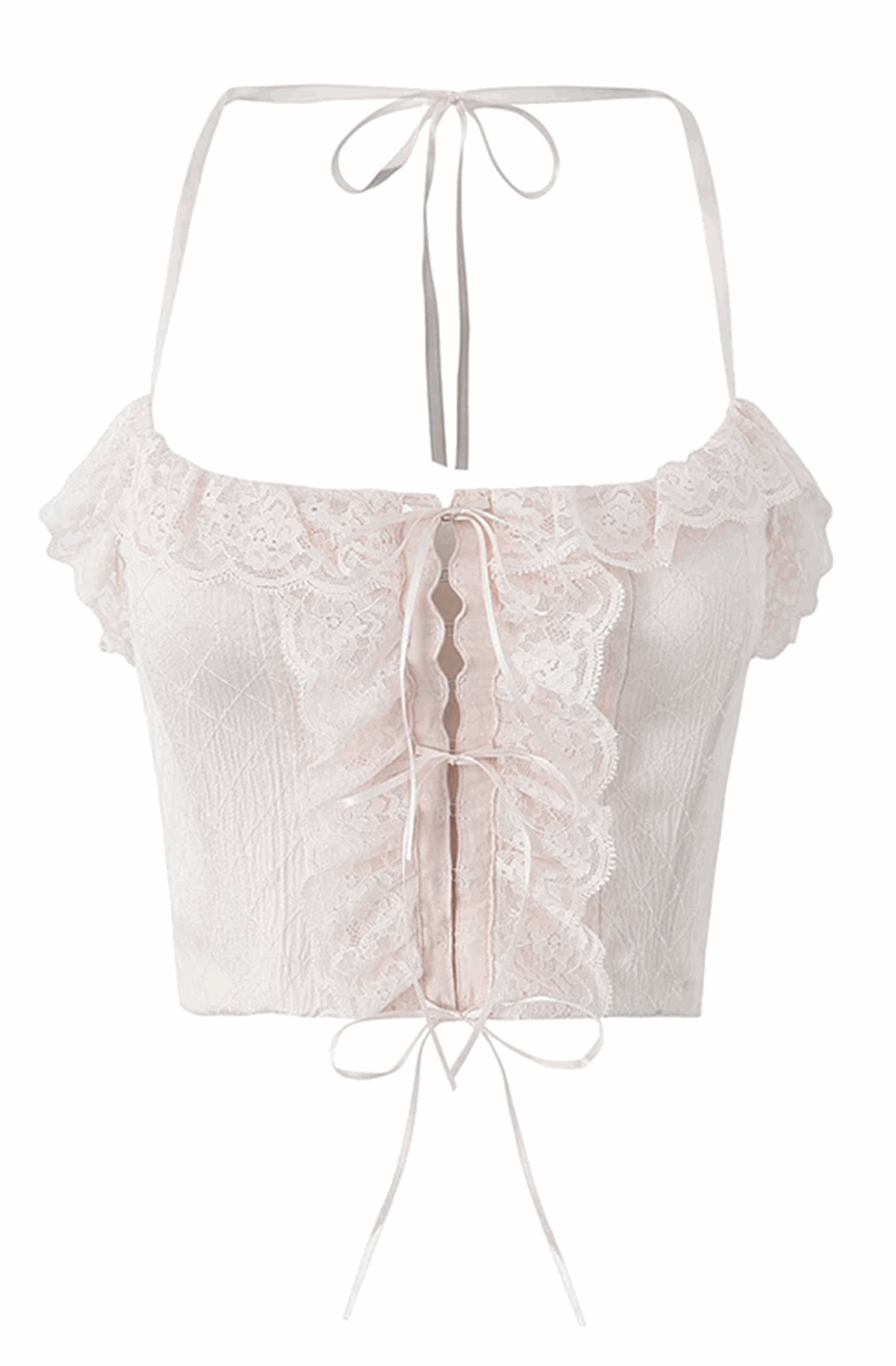 Pink cropped halter top with lace