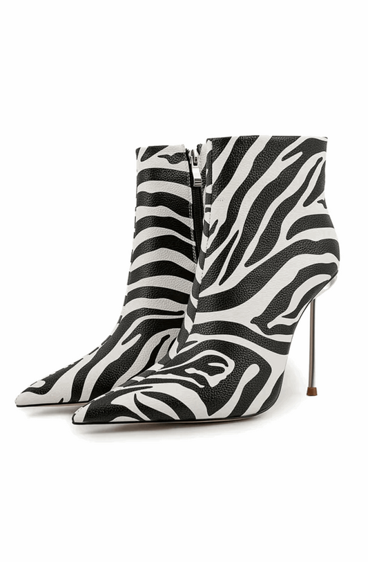 Zebra stiletto ankle boots
