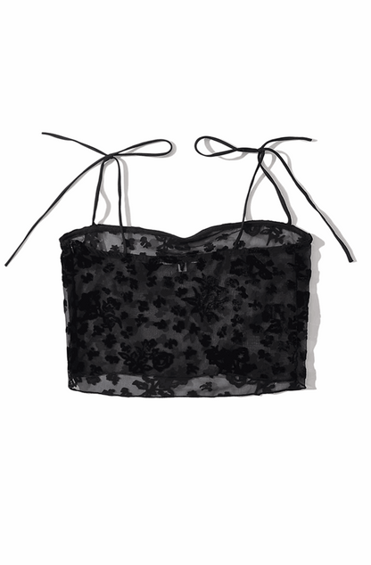 Floral jacquard mesh cropped top