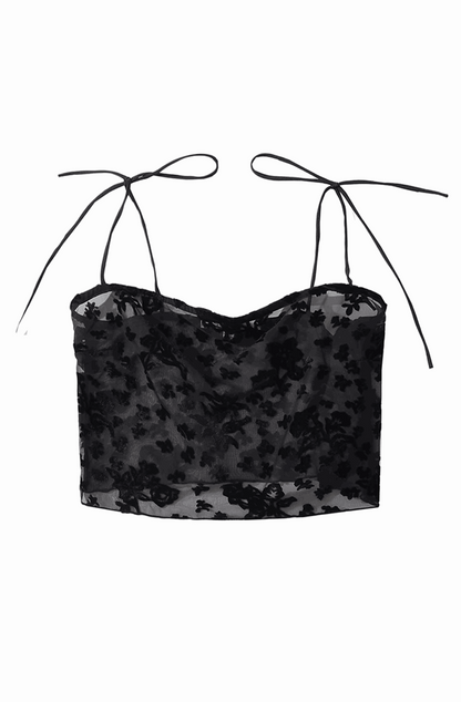 Floral jacquard mesh cropped top