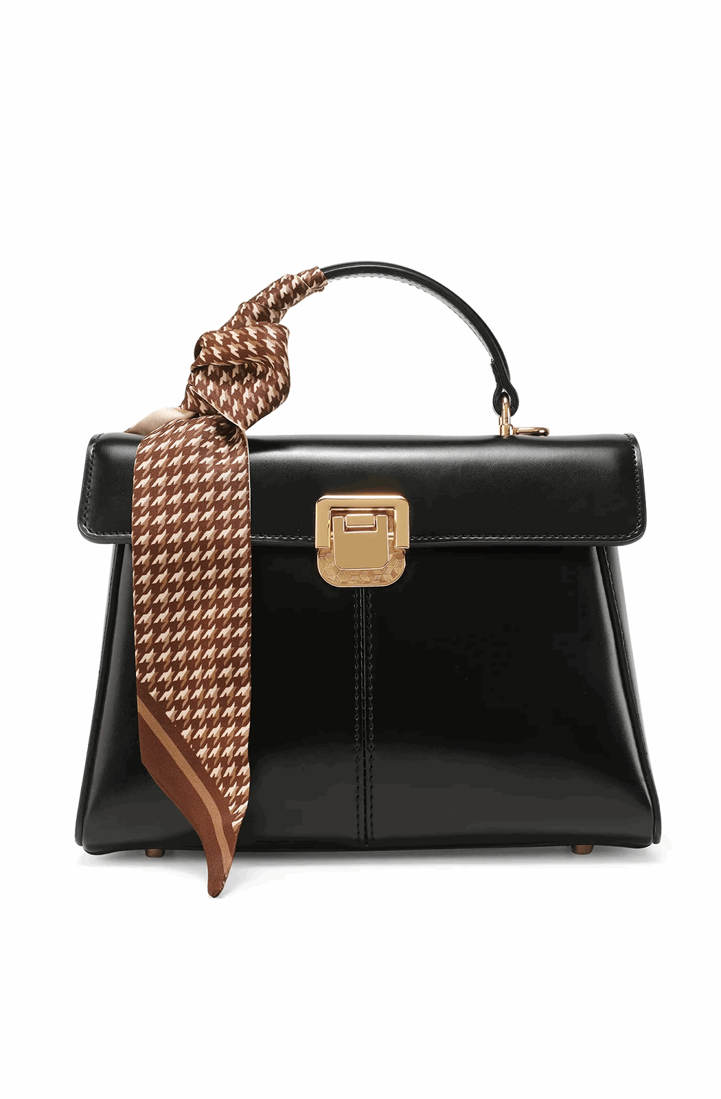 Genuine leather crossbody bag with scarf decor