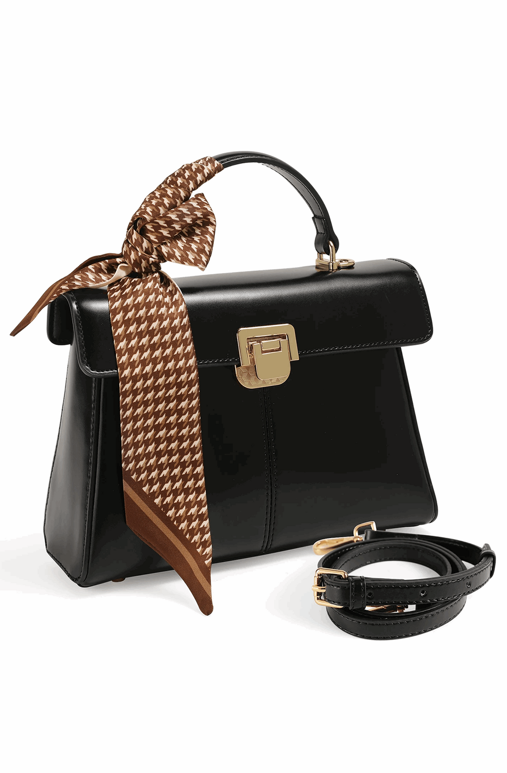 Genuine leather crossbody bag with scarf decor