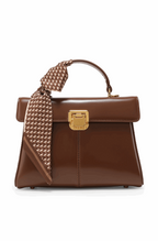 Genuine leather crossbody bag with scarf decor