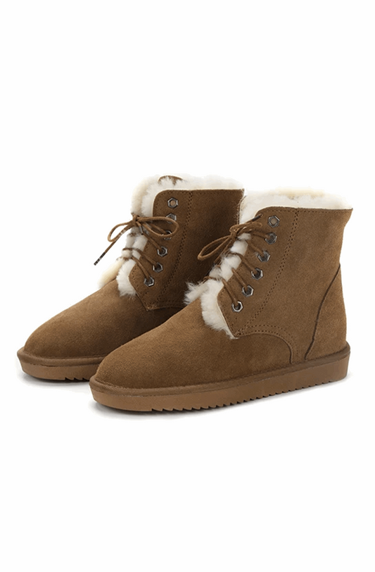 Leather fur snow boots with lace up