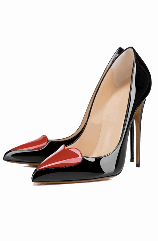 Red heart-shaped pointed toe pumps