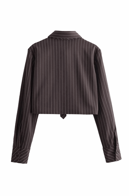Striped crop shirt with tie