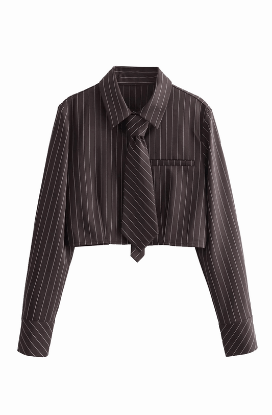 Striped crop shirt with tie