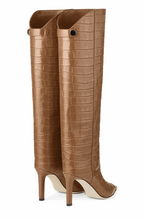 Brown croco knee high boots