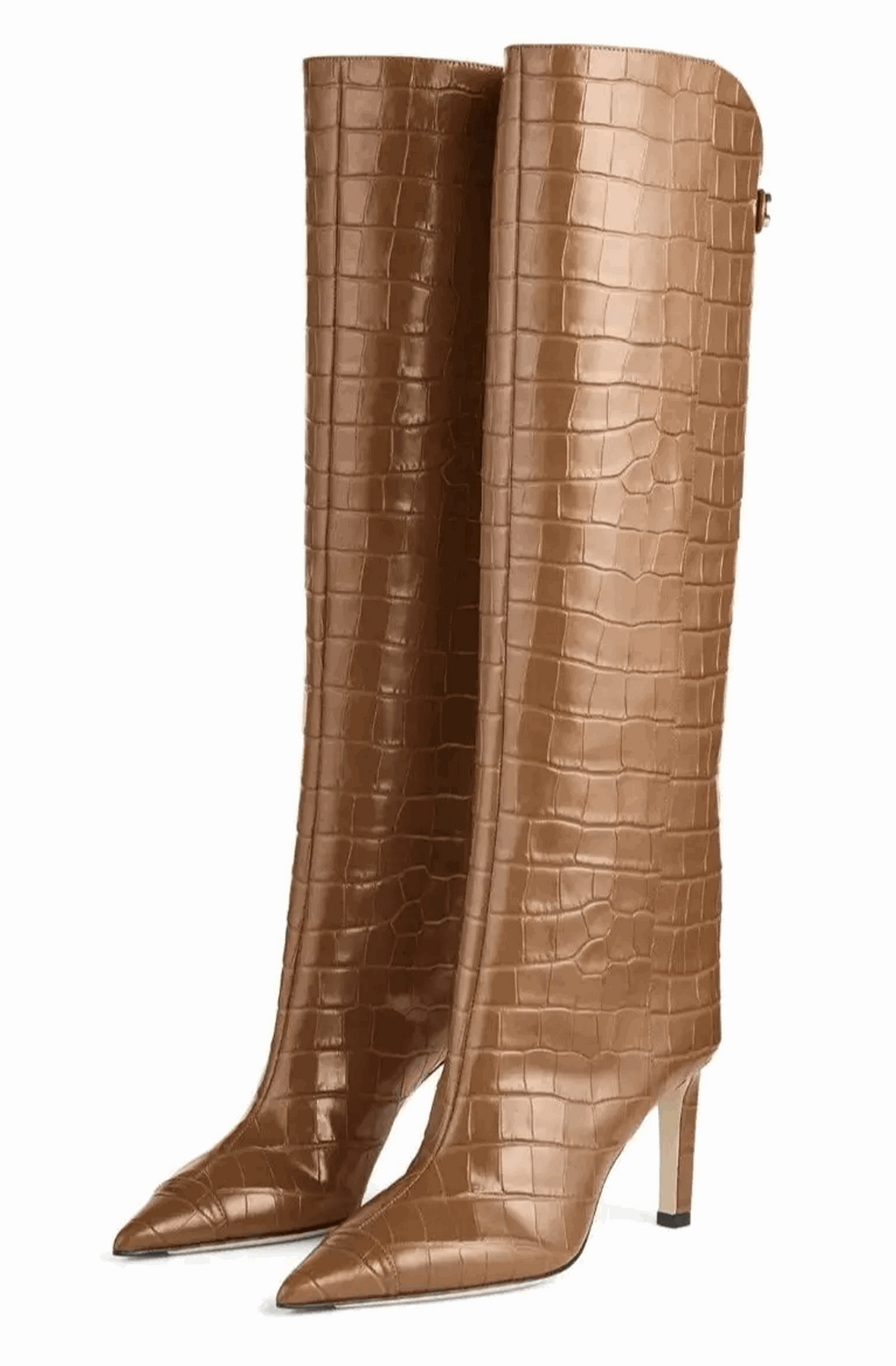 Brown croco knee high boots