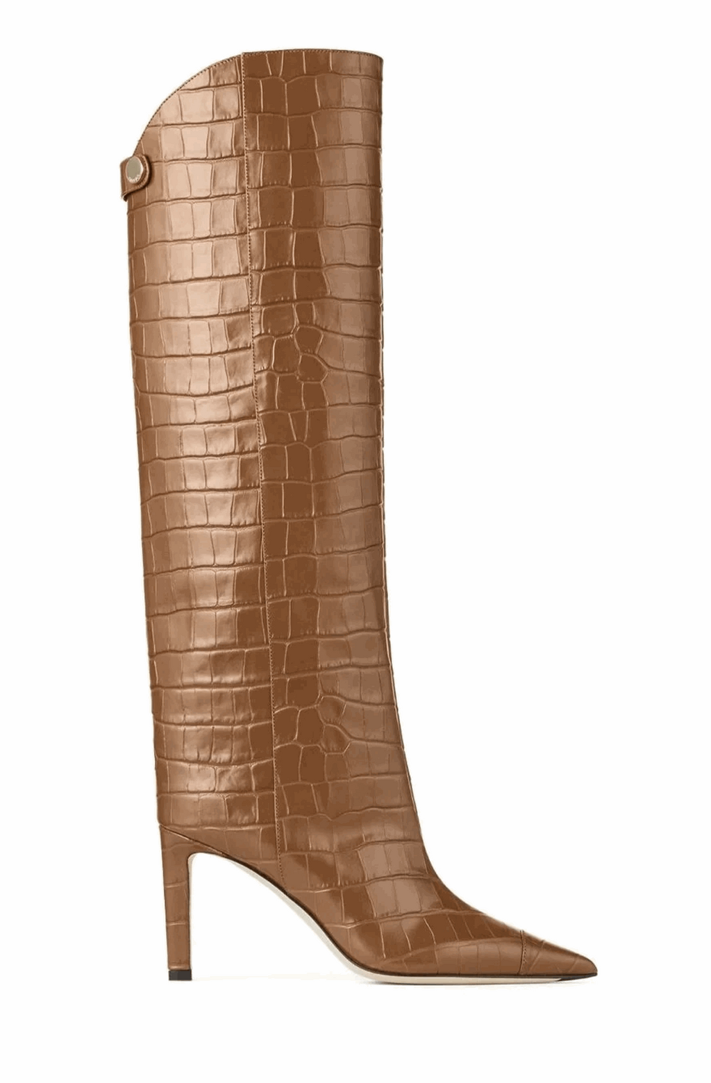 Brown croco knee high boots