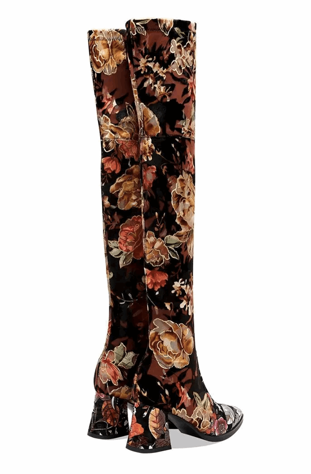 Over the knee boots embroider flower with square heels