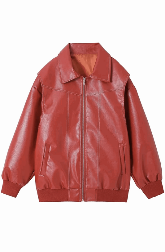 Red leather bomber jacket