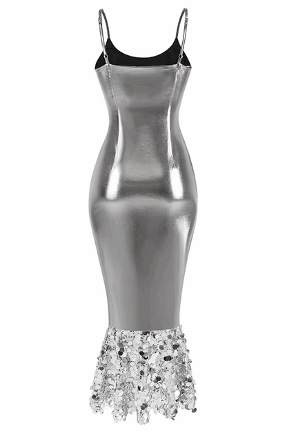 Silver dress with sequin hem